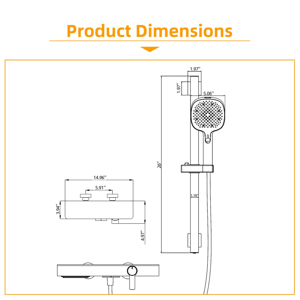 Wall-Mounted Bathtub Faucet Waterfall Spout Push Button Diverter Handheld Shower Slide Bar