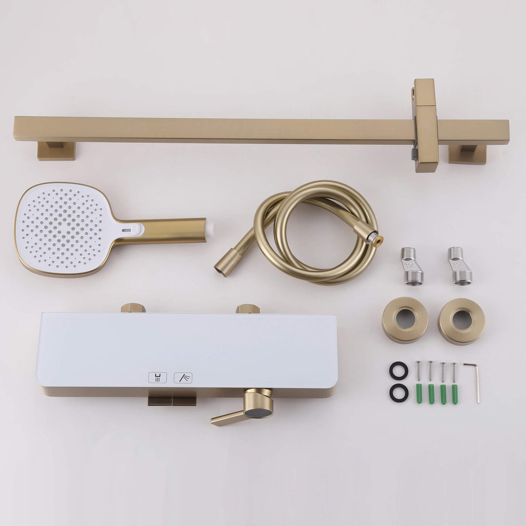 Wall-Mounted Bathtub Faucet Waterfall Spout Push Button Diverter Handheld Shower Slide Bar