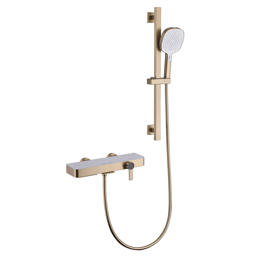 Wall-Mounted Bathtub Faucet Waterfall Spout Push Button Diverter Handheld Shower Slide Bar