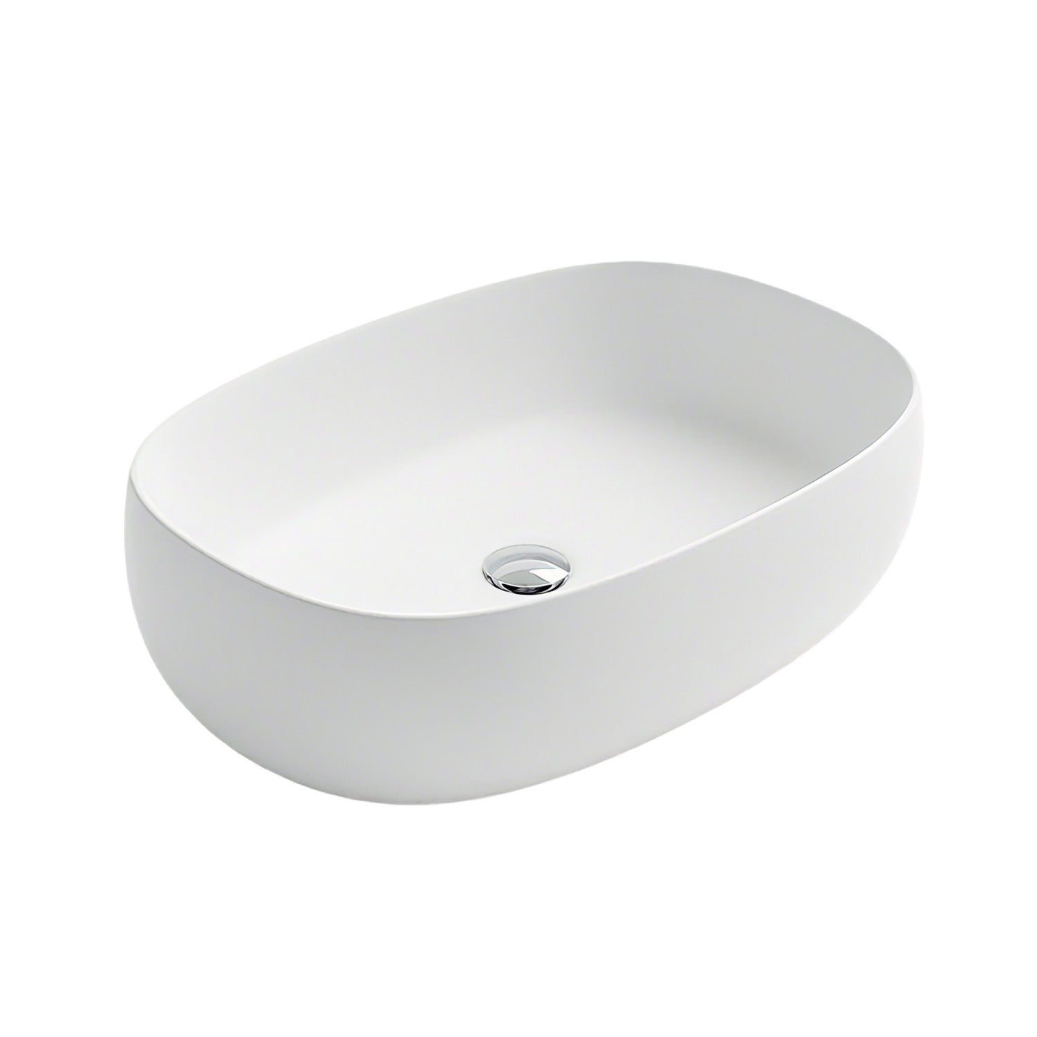 23-Inch Bathroom Oval Vessel Sink Solid Surface Stone Resin Countertop Basin with Pop-Up Drain