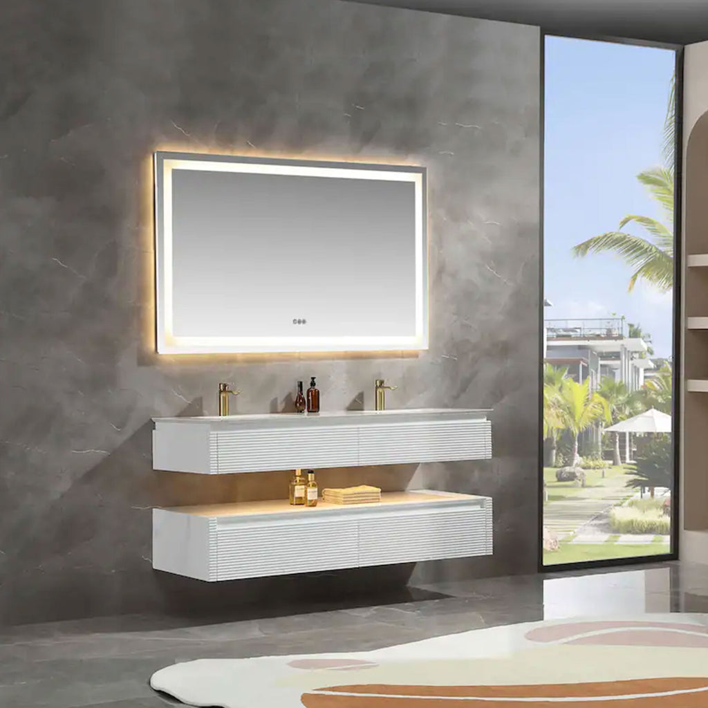 48-Inch Double Sink Floating Vanity with White Countertop