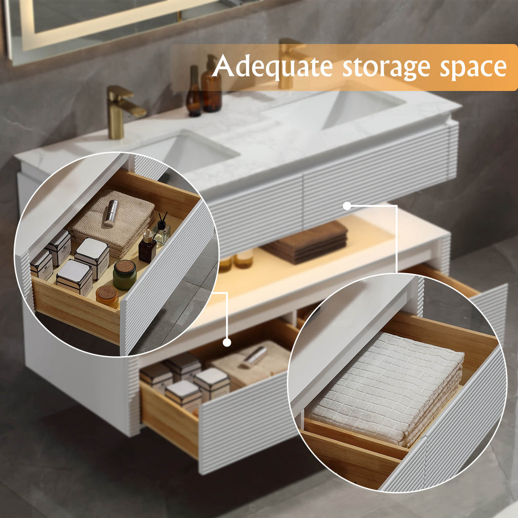 48-Inch Double Sink Floating Vanity with White Countertop