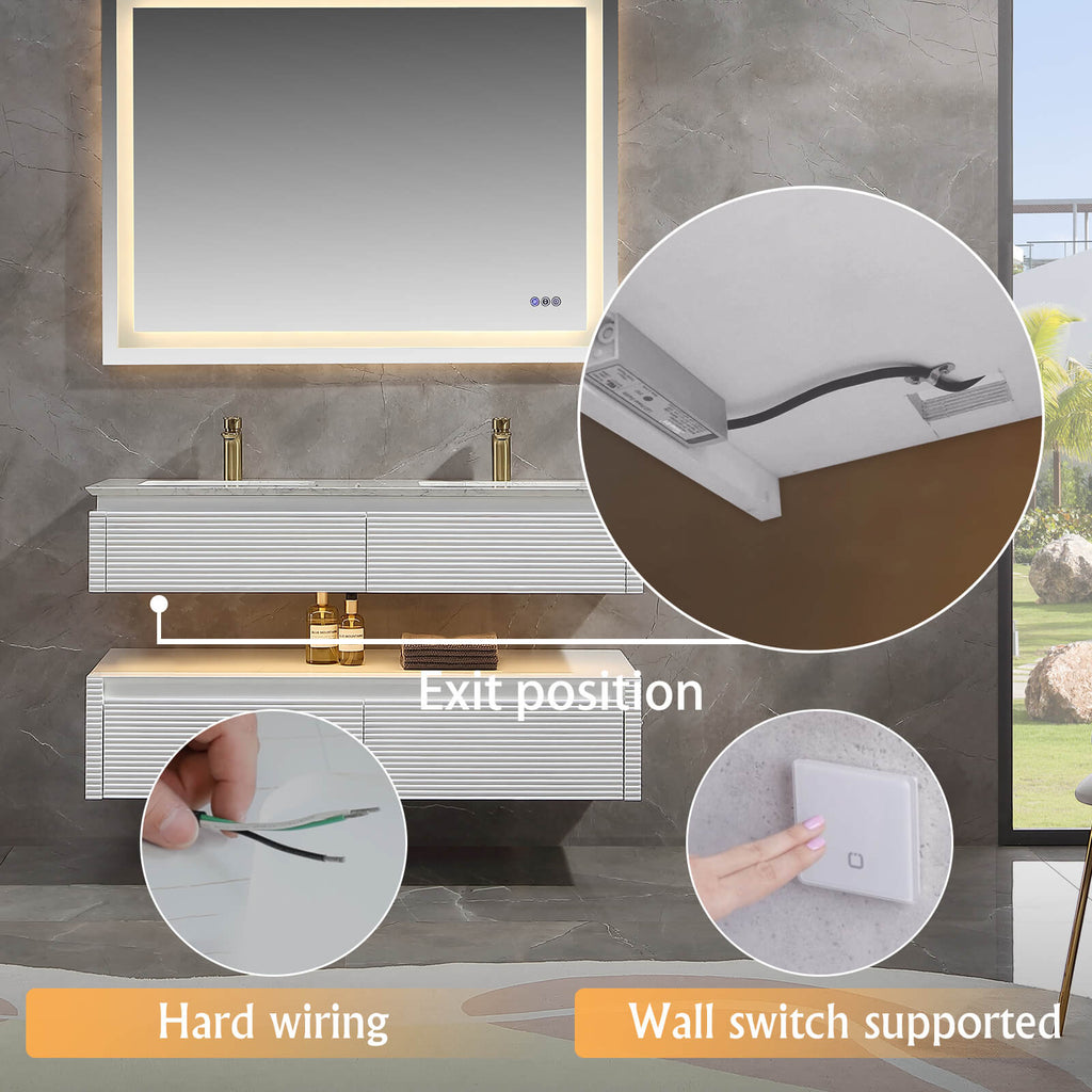 48-Inch Double Sink Floating Vanity with White Countertop
