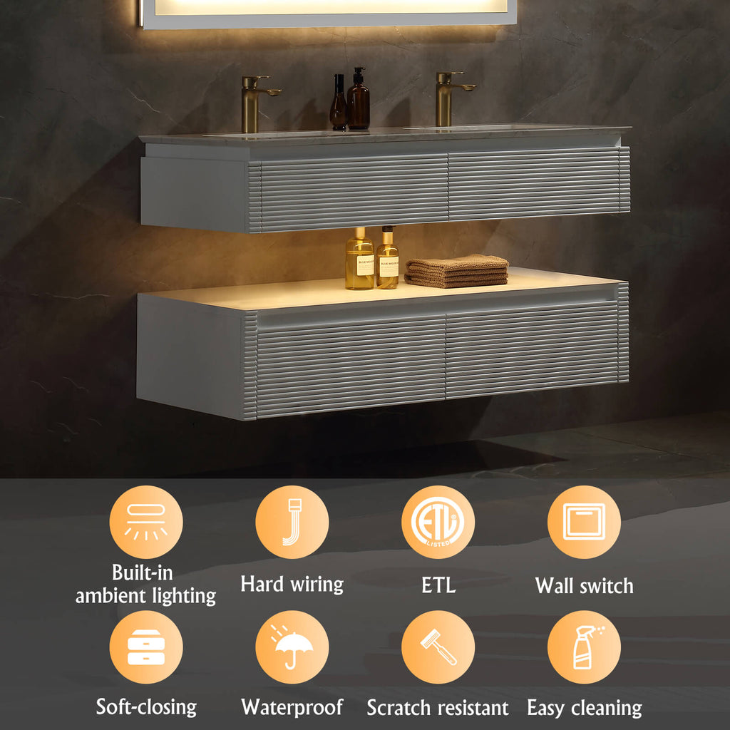 48-Inch Double Sink Floating Vanity with White Countertop