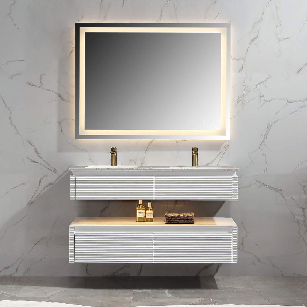 48-Inch Double Sink Floating Vanity with White Countertop