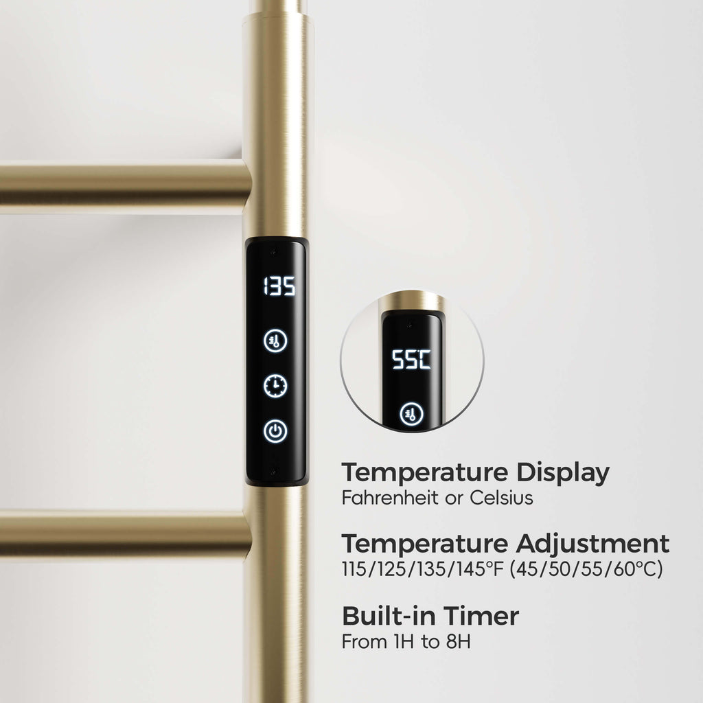 Heated Towel Rack with Shelf Smart Touchscreen Rapid Heating 304 Stainless Steel