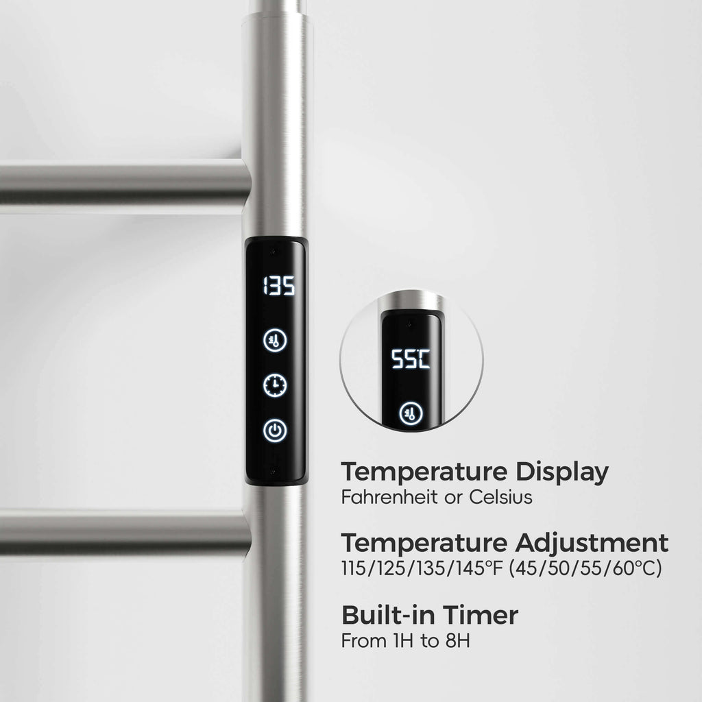 Heated Towel Rack with Shelf Smart Touchscreen Rapid Heating 304 Stainless Steel