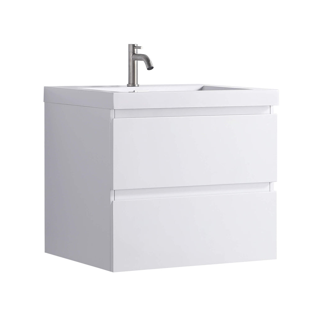 Compact 24-Inch Floating Vanity in Gloss White with Sink & Storage Drawers