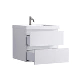 Compact 24-Inch Floating Vanity in Gloss White with Sink & Storage Drawers