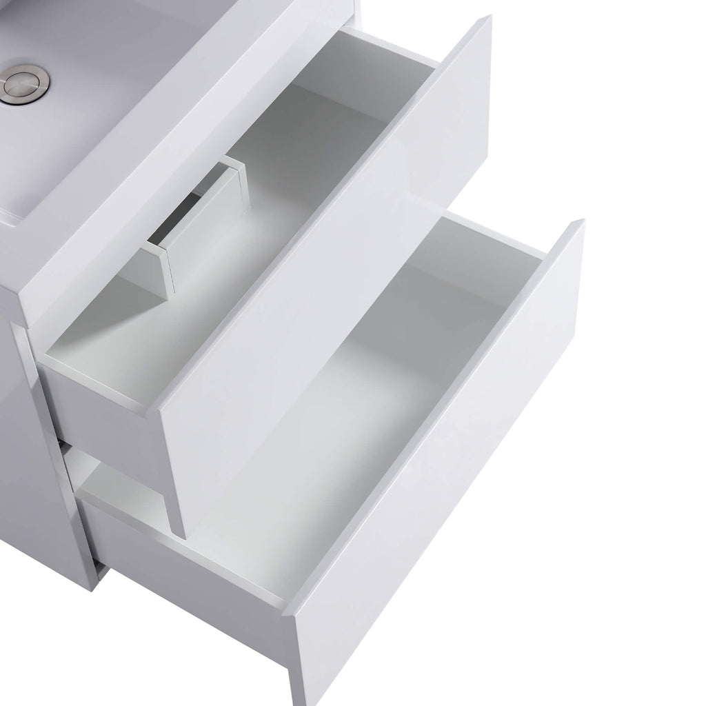 Compact 24-Inch Floating Vanity in Gloss White with Sink & Storage Drawers