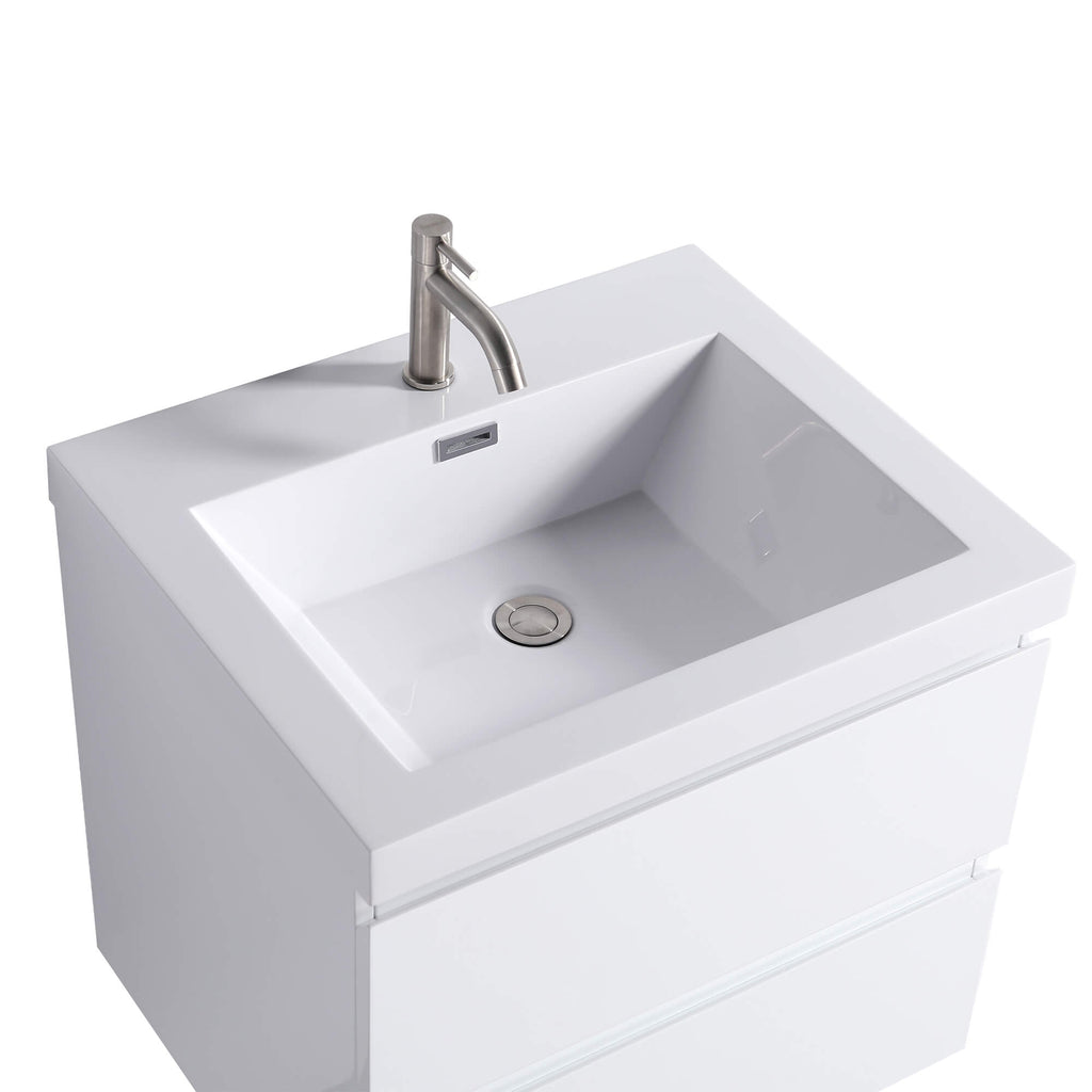Compact 24-Inch Floating Vanity in Gloss White with Sink & Storage Drawers