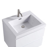 Compact 24-Inch Floating Vanity in Gloss White with Sink & Storage Drawers