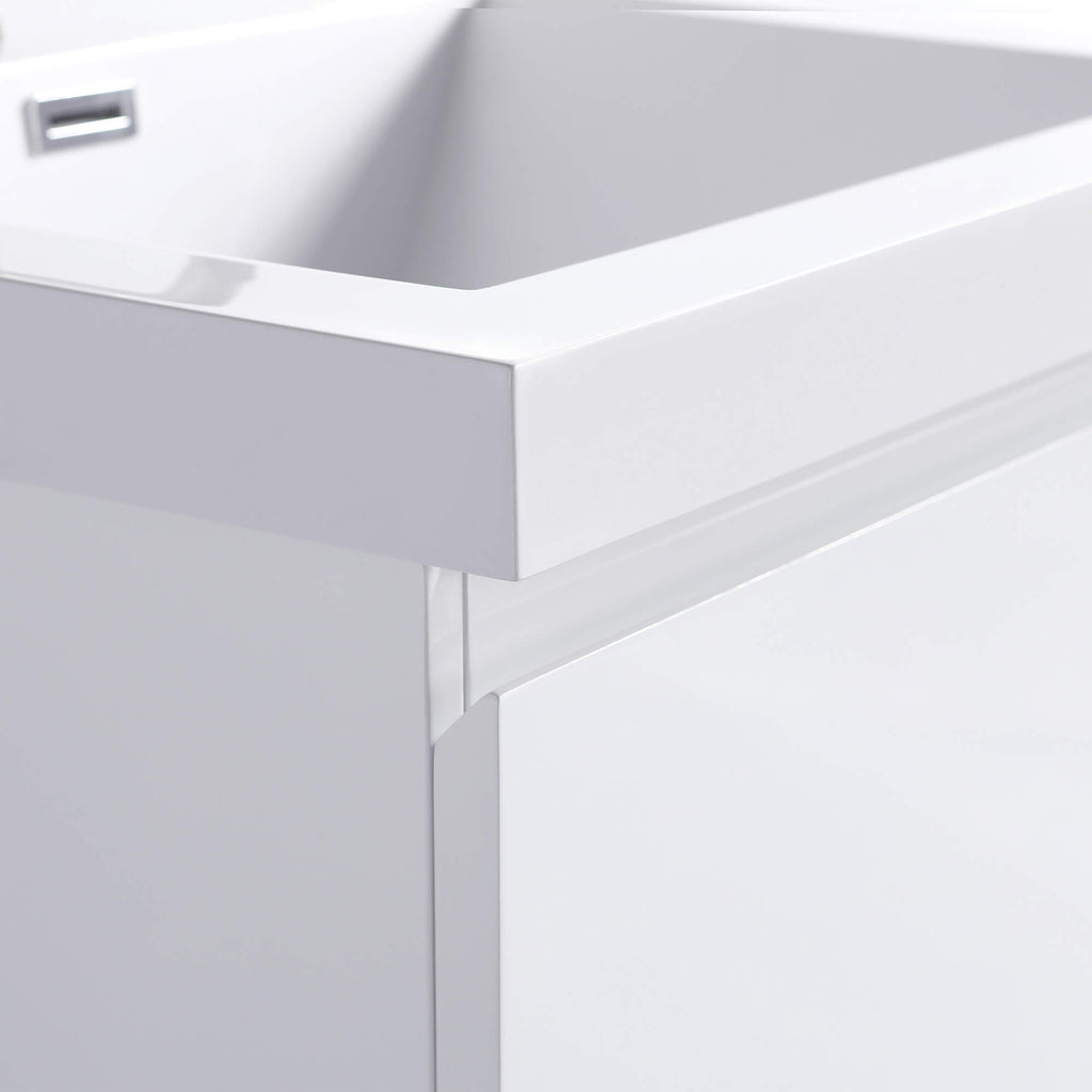 Compact 24-Inch Floating Vanity in Gloss White with Sink & Storage Drawers
