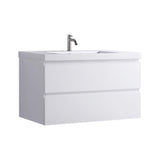 36-Inch Modern Gloss White Wall-Mount Vanity with Sink and Dual Drawers