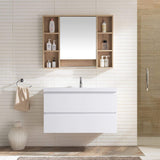 36-Inch Modern Gloss White Wall-Mount Vanity with Sink and Dual Drawers