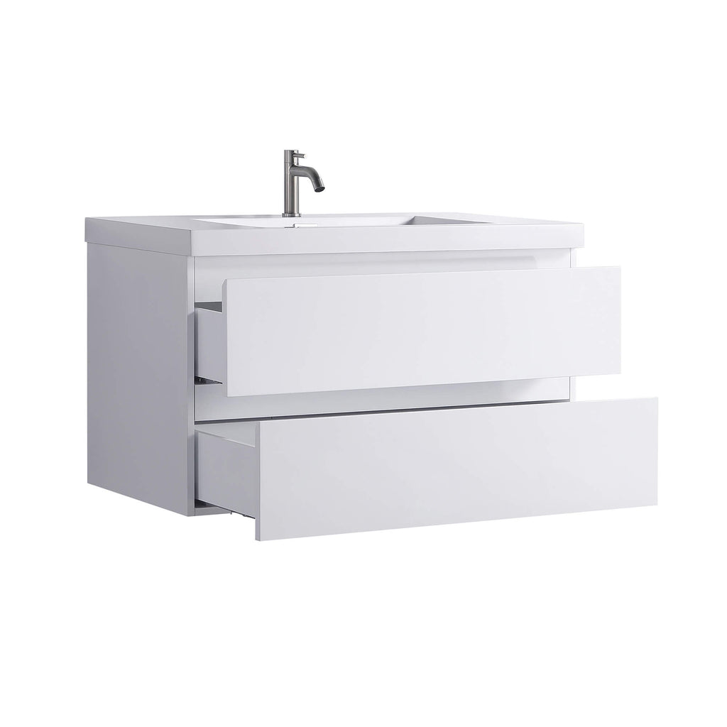 36-Inch Modern Gloss White Wall-Mount Vanity with Sink and Dual Drawers