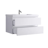36-Inch Modern Gloss White Wall-Mount Vanity with Sink and Dual Drawers