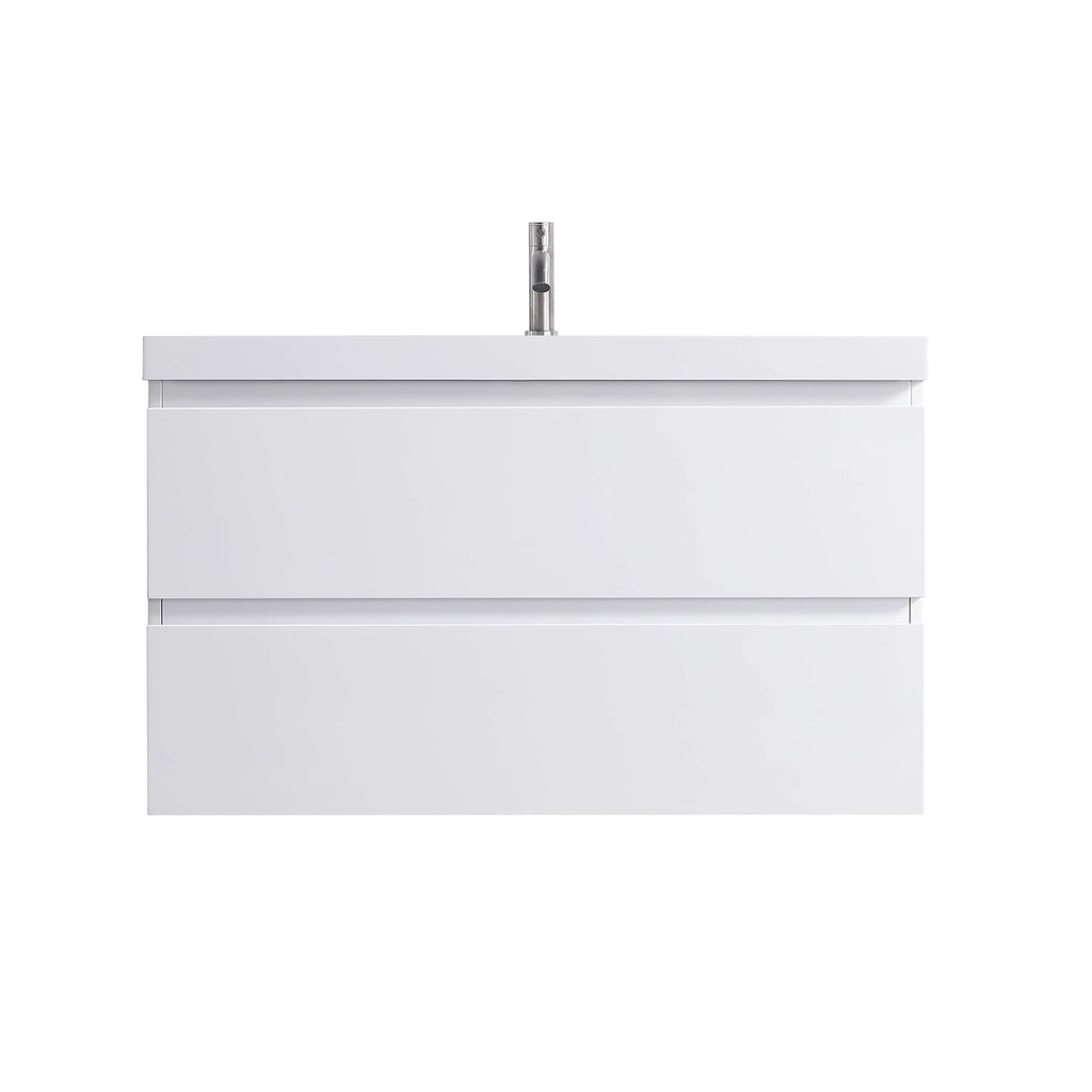 36-Inch Modern Gloss White Wall-Mount Vanity with Sink and Dual Drawers