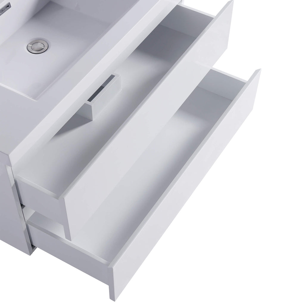 36-Inch Modern Gloss White Wall-Mount Vanity with Sink and Dual Drawers