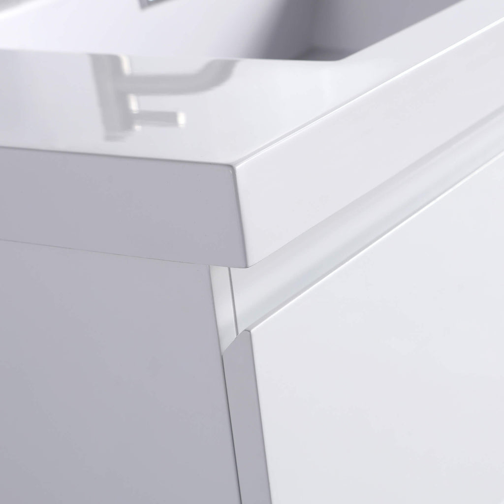 36-Inch Modern Gloss White Wall-Mount Vanity with Sink and Dual Drawers