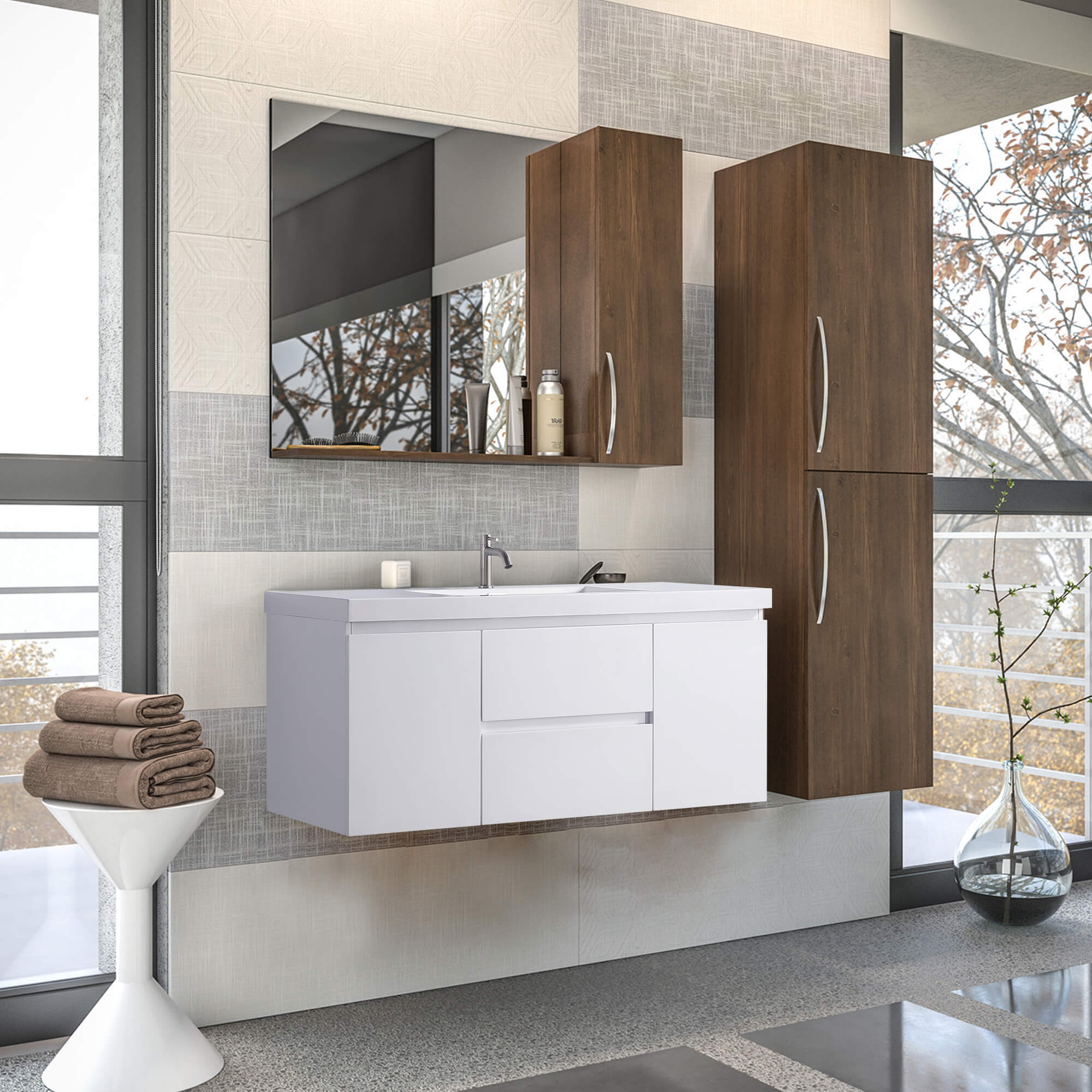 Elegant 48-Inch Floating White Vanity with Sink, Drawers & Cabinets