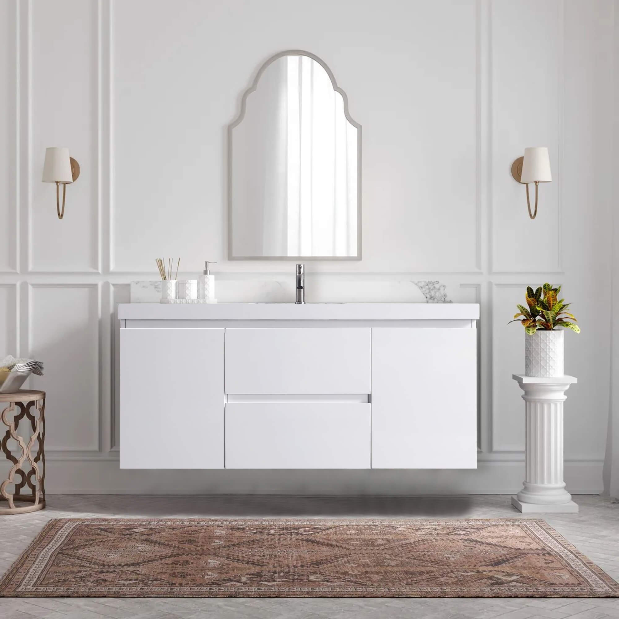 Elegant 48-Inch Floating White Vanity with Sink, Drawers & Cabinets