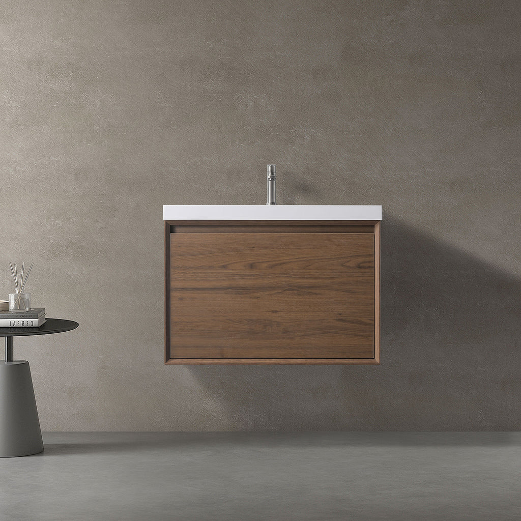 Minimalist 30-Inch Floating Vanity in Gloss White with Dual Storage Drawers