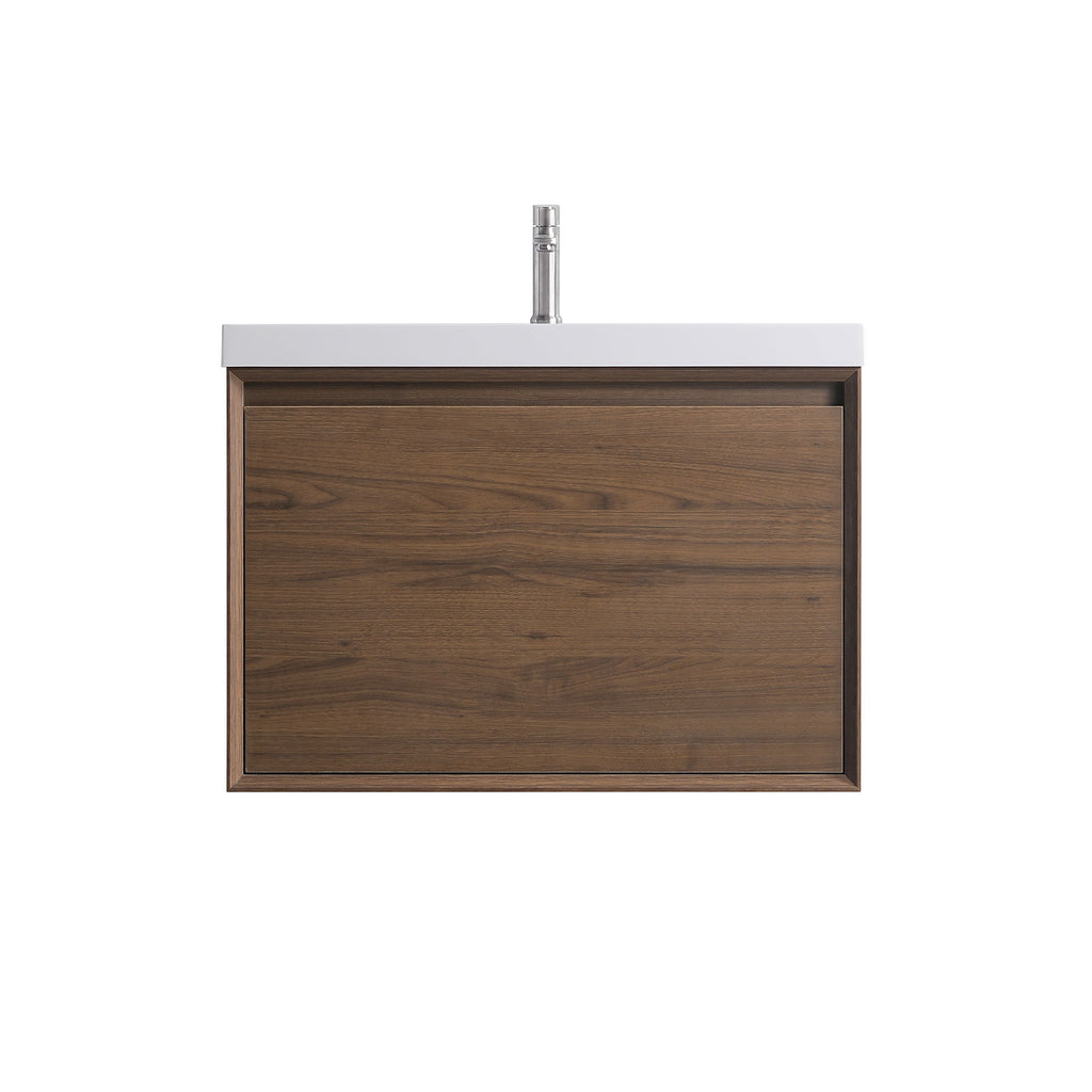 Minimalist 30-Inch Floating Vanity in Gloss White with Dual Storage Drawers