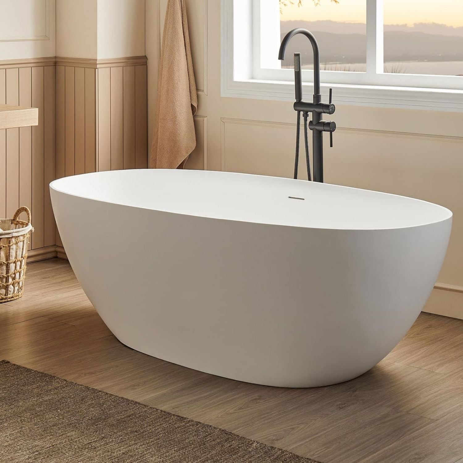 Solid Surface Freestanding Bathtub Premium Acrylic Stone Resin Soaking Tub