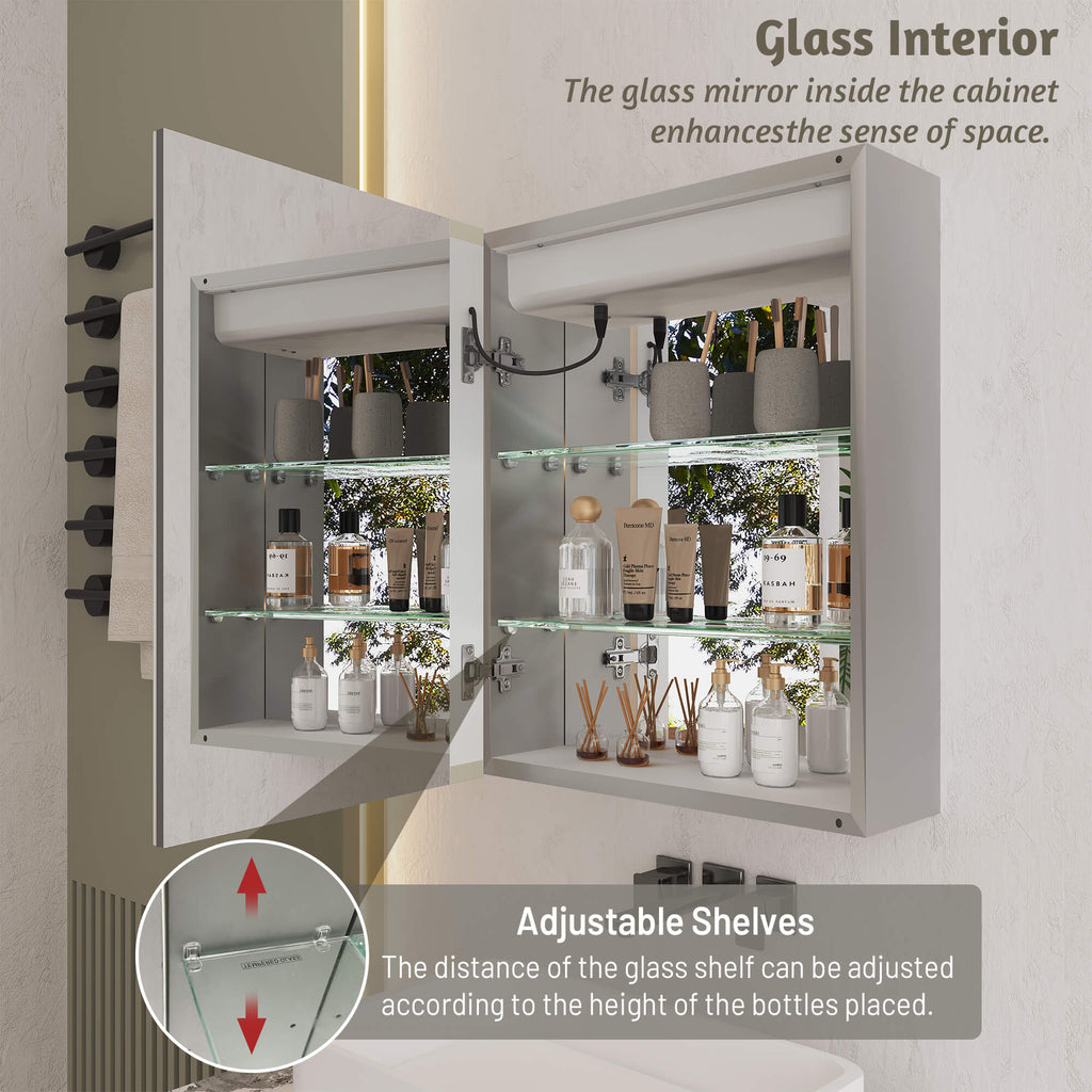 LED Medicine Cabinet with Mirror and Adjustable Shelves