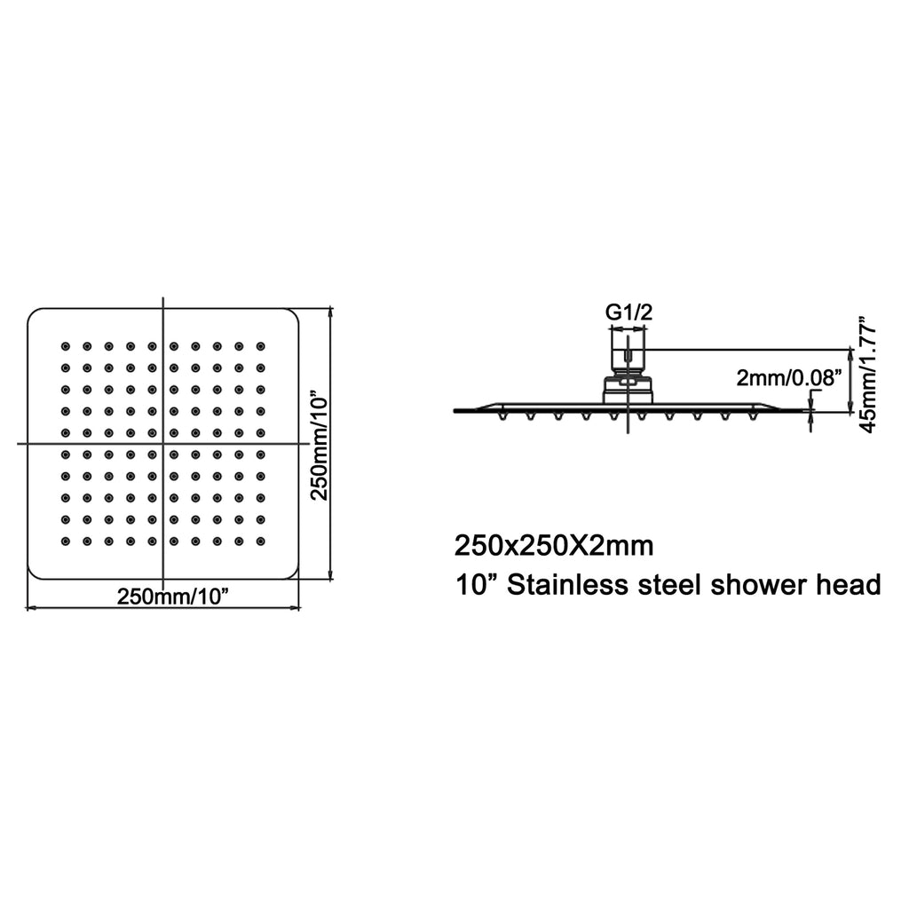 High-Pressure Square Stainless Steel Rain Shower Head