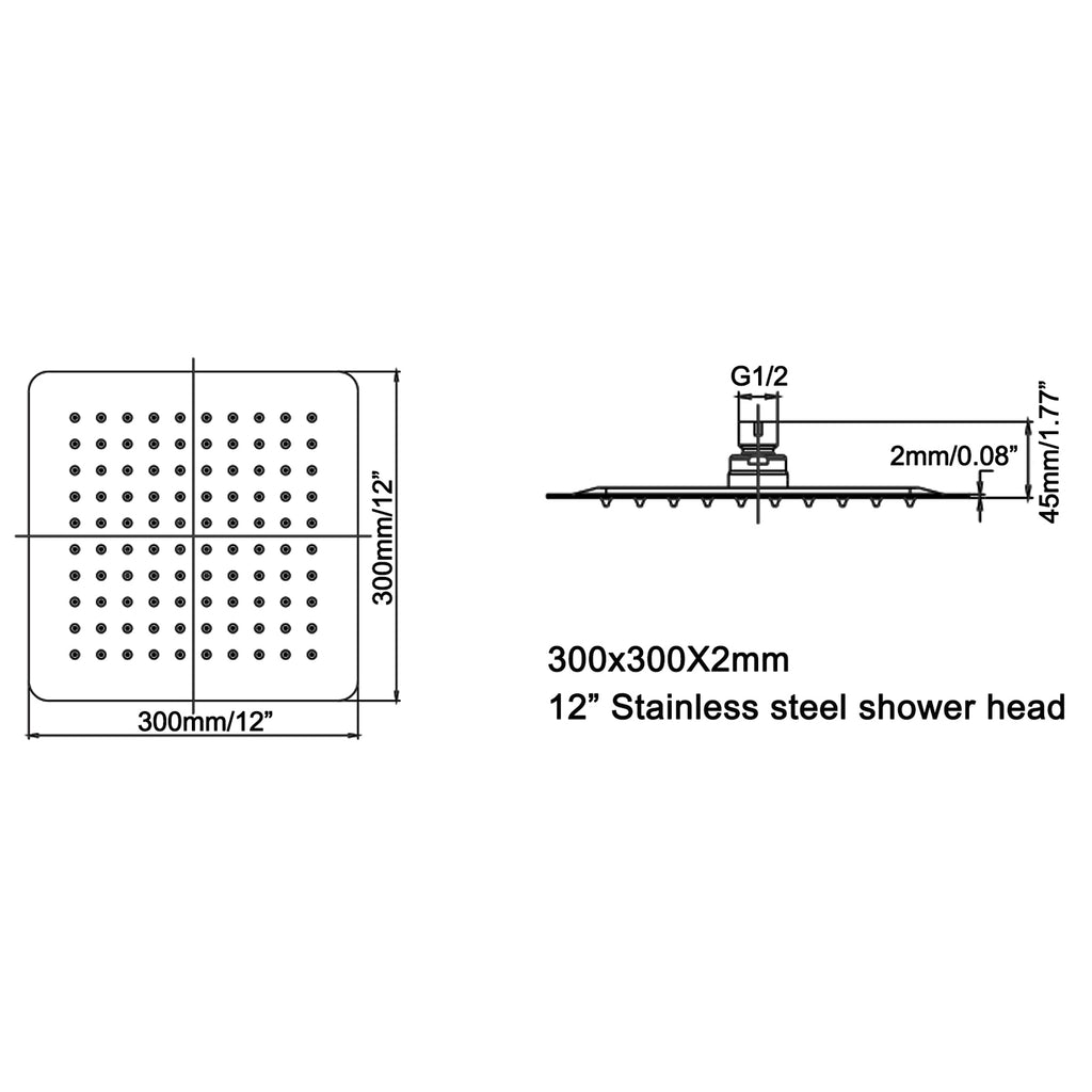 High-Pressure Square Stainless Steel Rain Shower Head