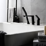 Deck-Mounted Bathtub Faucet with Compact Hand Shower and Single Lever