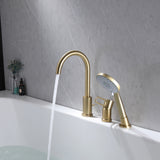 Deck Mount Pull Out Bathroom Tub Faucet Brushed Gold Bathtub Bath Faucet Set JK0051