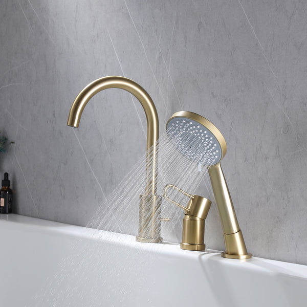 Pull Out Tub Filler Set with Curved Spout and Shower Attachment