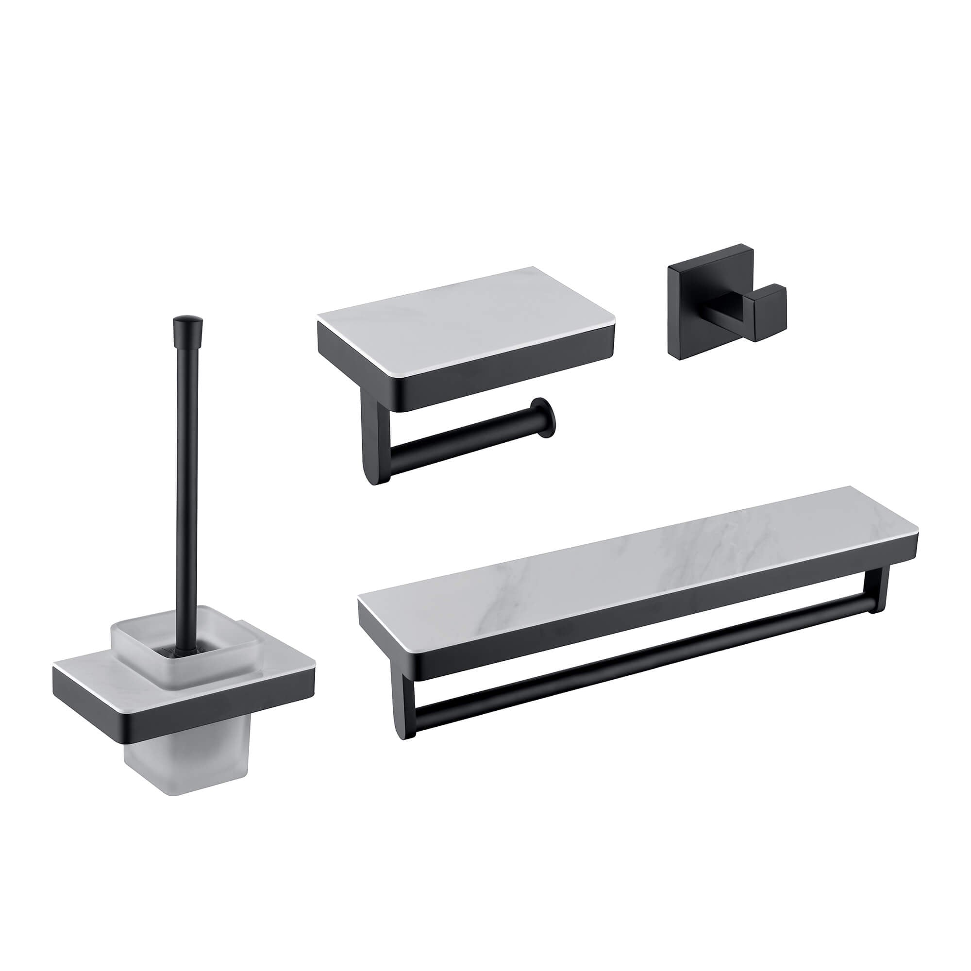 4-Piece Bathroom Hardware Set Towel Racks with Shelf and Toilet Bowl Brush with Holder