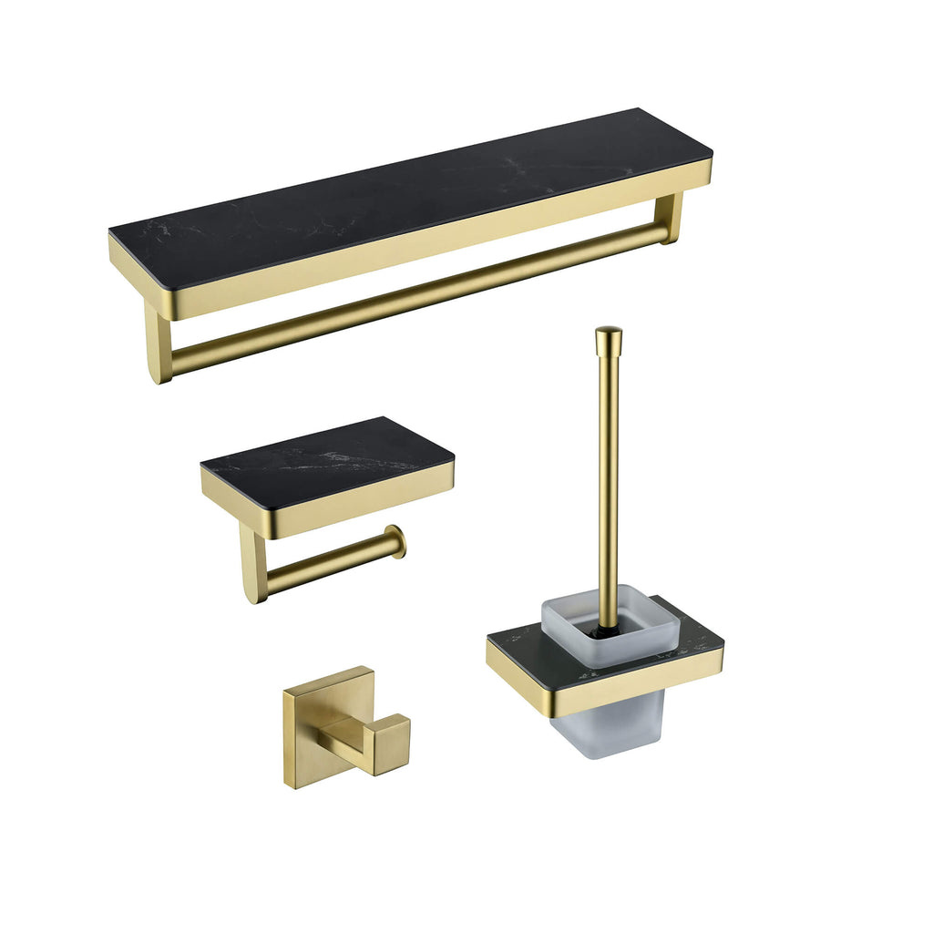 Wall-Mounted 4-Piece Bathroom Hardware Set Multi-Usage Towel Racks Holder with Shelf