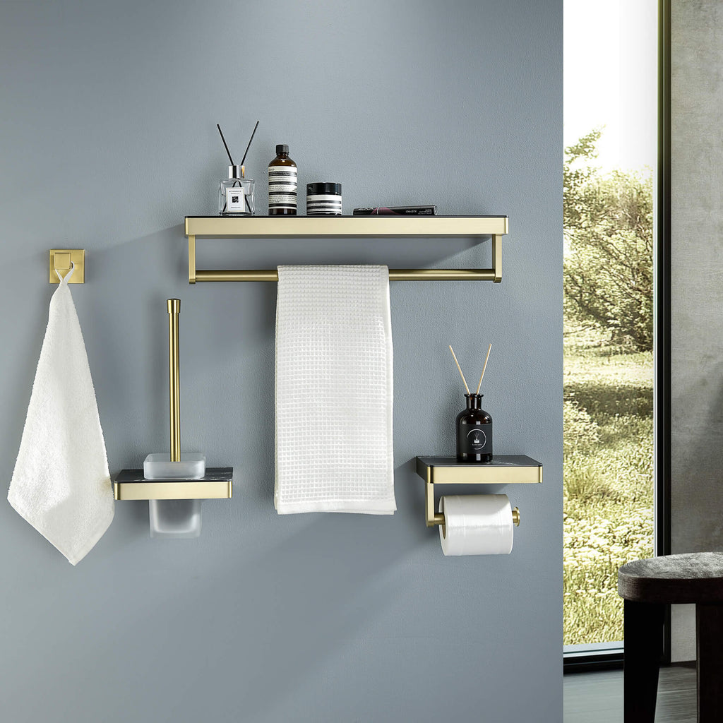 Wall-Mounted 4-Piece Bathroom Hardware Set Multi-Usage Towel Racks Holder with Shelf