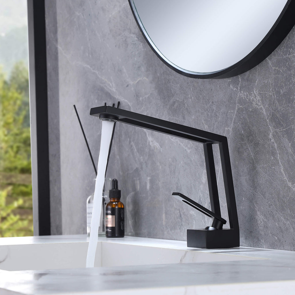 Geometric Single-Handle Faucet with Sculpted Open Frame