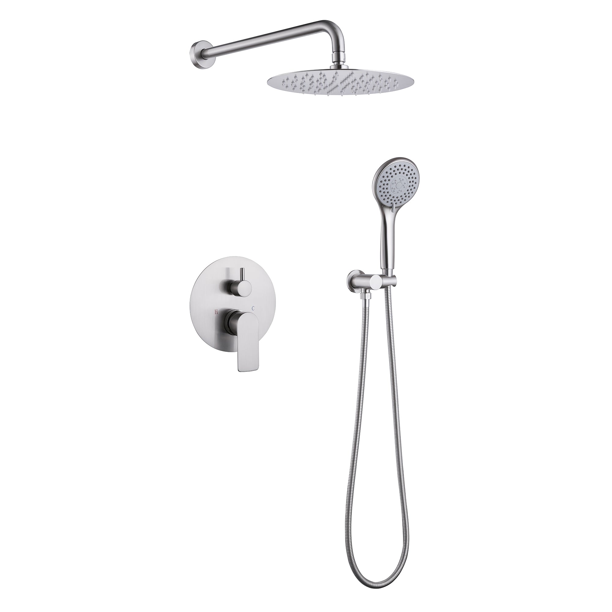 Wall-Mounted Shower System with Rain Shower Head and Handheld Shower