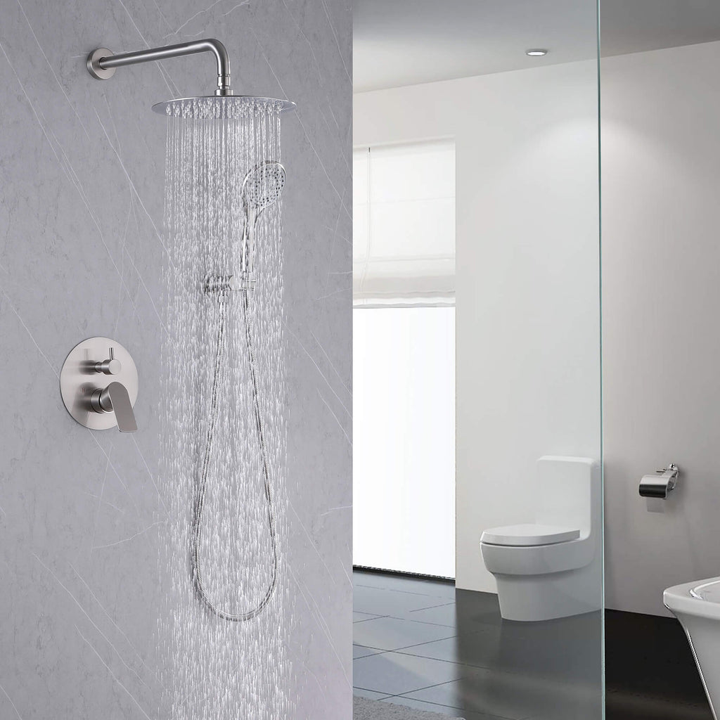 Wall-Mounted Shower System with Rain Shower Head and Handheld Shower
