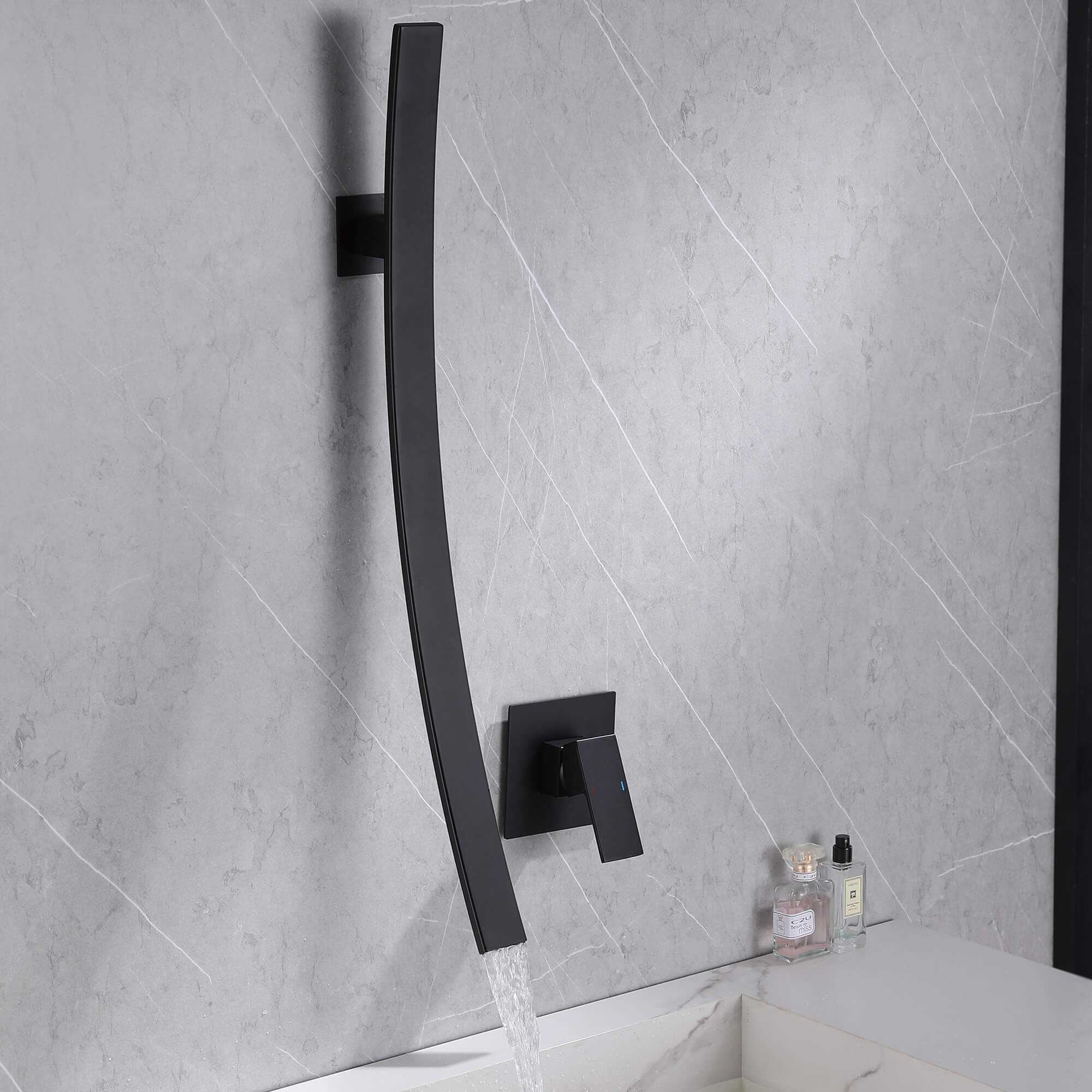 Curved Waterfall Spout Faucet with Wall Controls