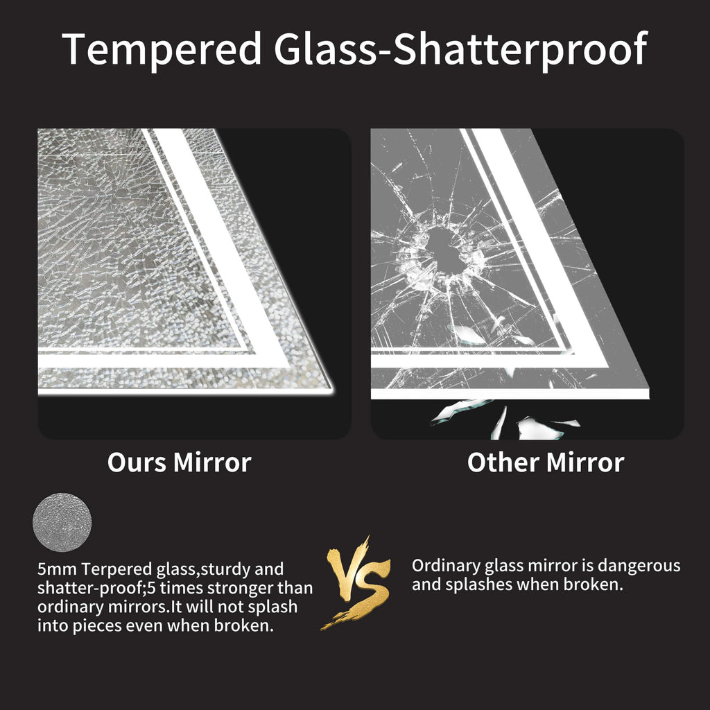 Oversized Dimmable Vanity Mirror with Anti-Fog Memory