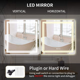 Square LED Vanity Mirror with Dual Light and Anti-Fog