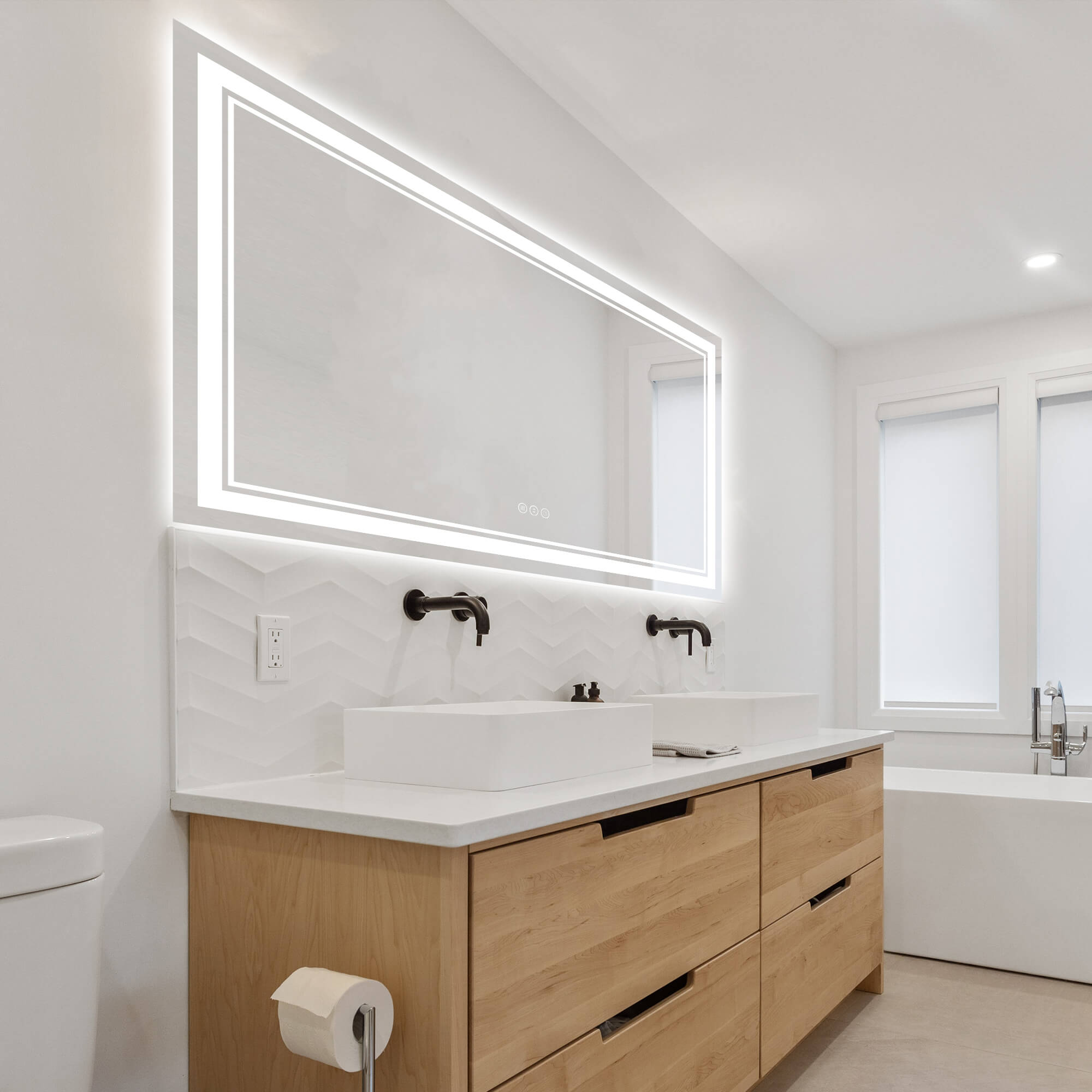 Oversized Dimmable Vanity Mirror with Anti-Fog Memory