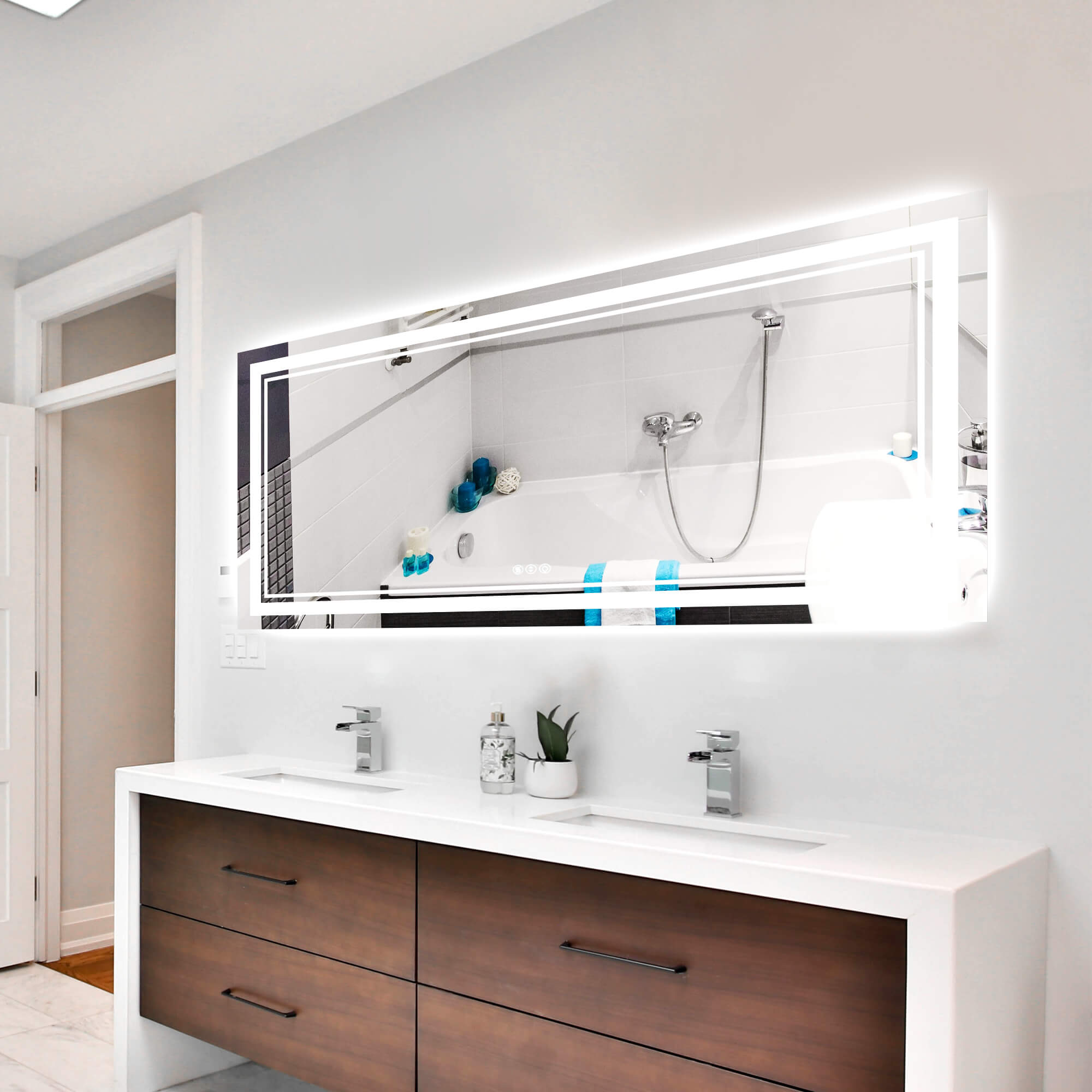 Oversized Dimmable Vanity Mirror with Anti-Fog Memory