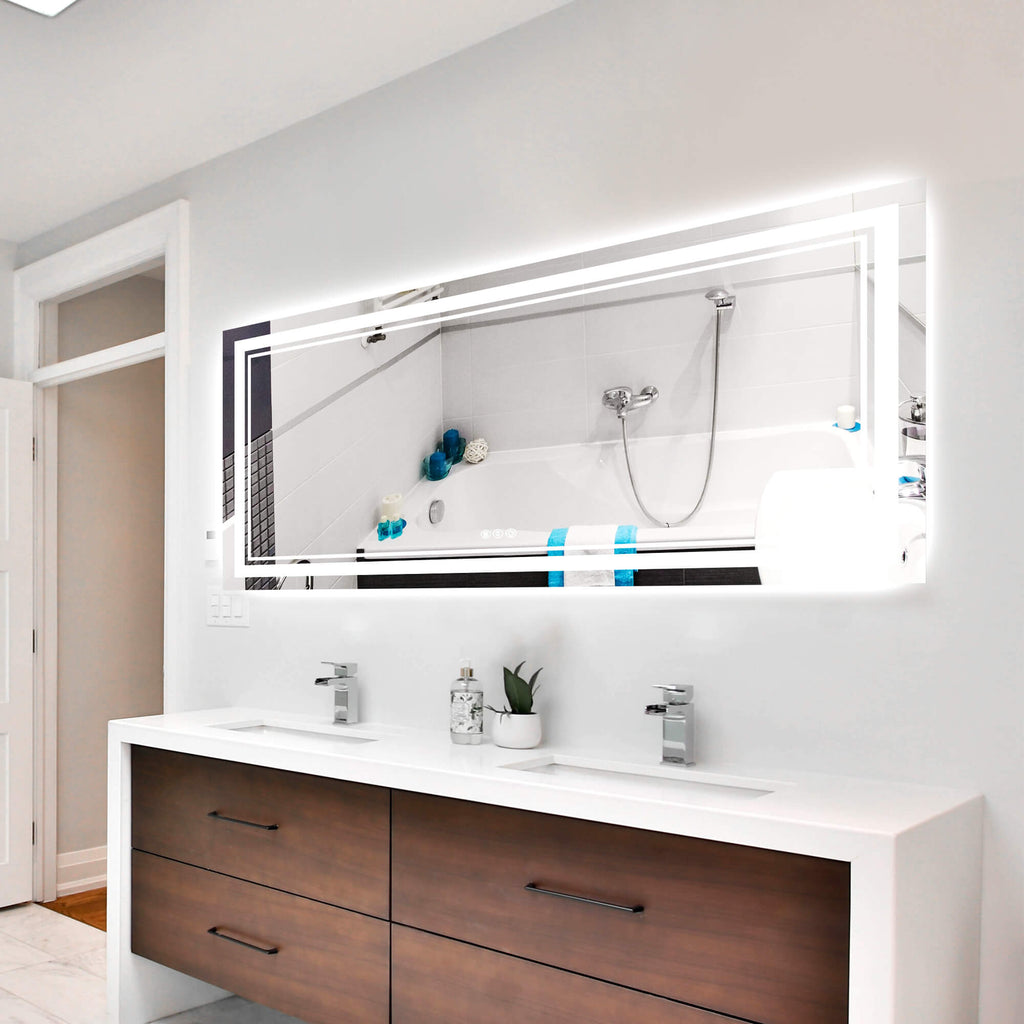 Oversized Dimmable Vanity Mirror with Anti-Fog Memory