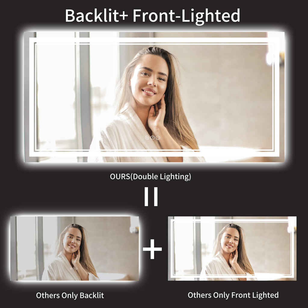 Oversized Dimmable Vanity Mirror with Anti-Fog Memory
