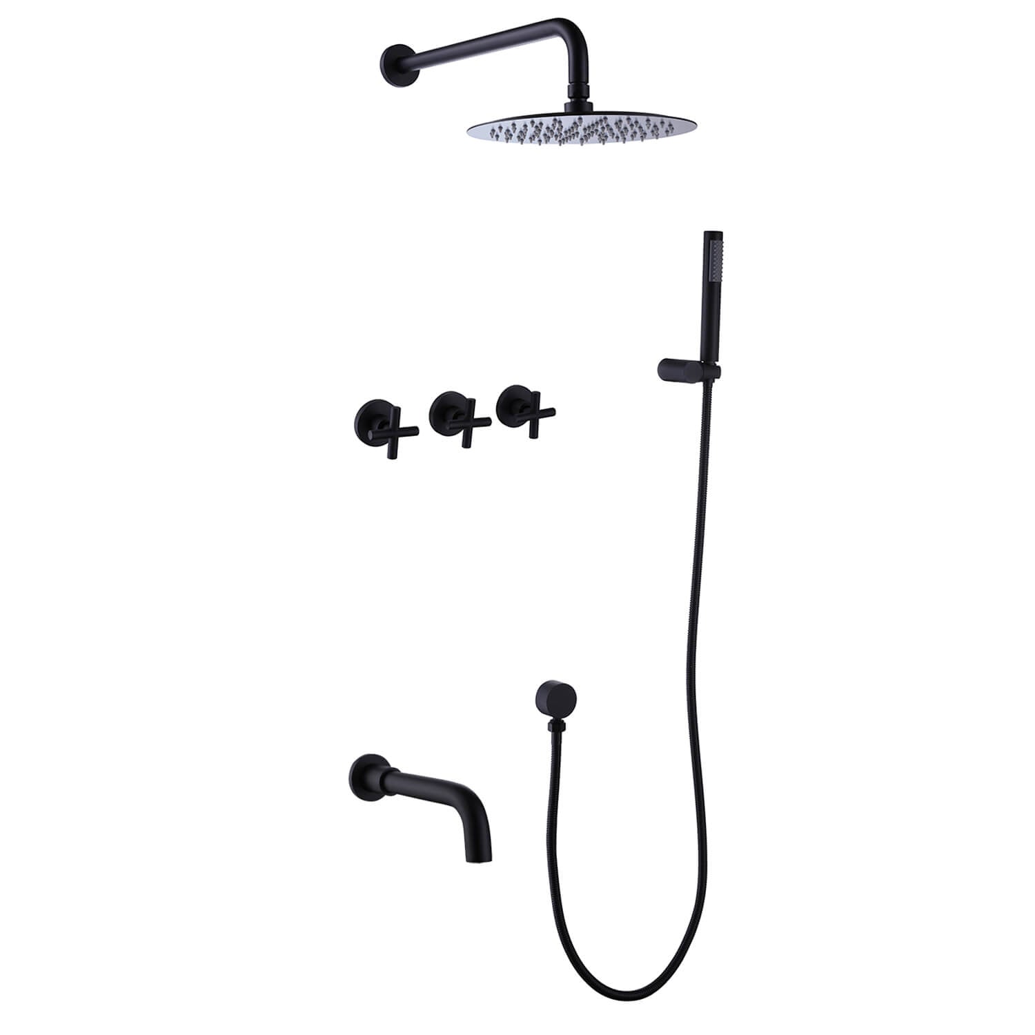 Wall-Mounted Tub Shower Kit with Spout and Triple Handle Controls