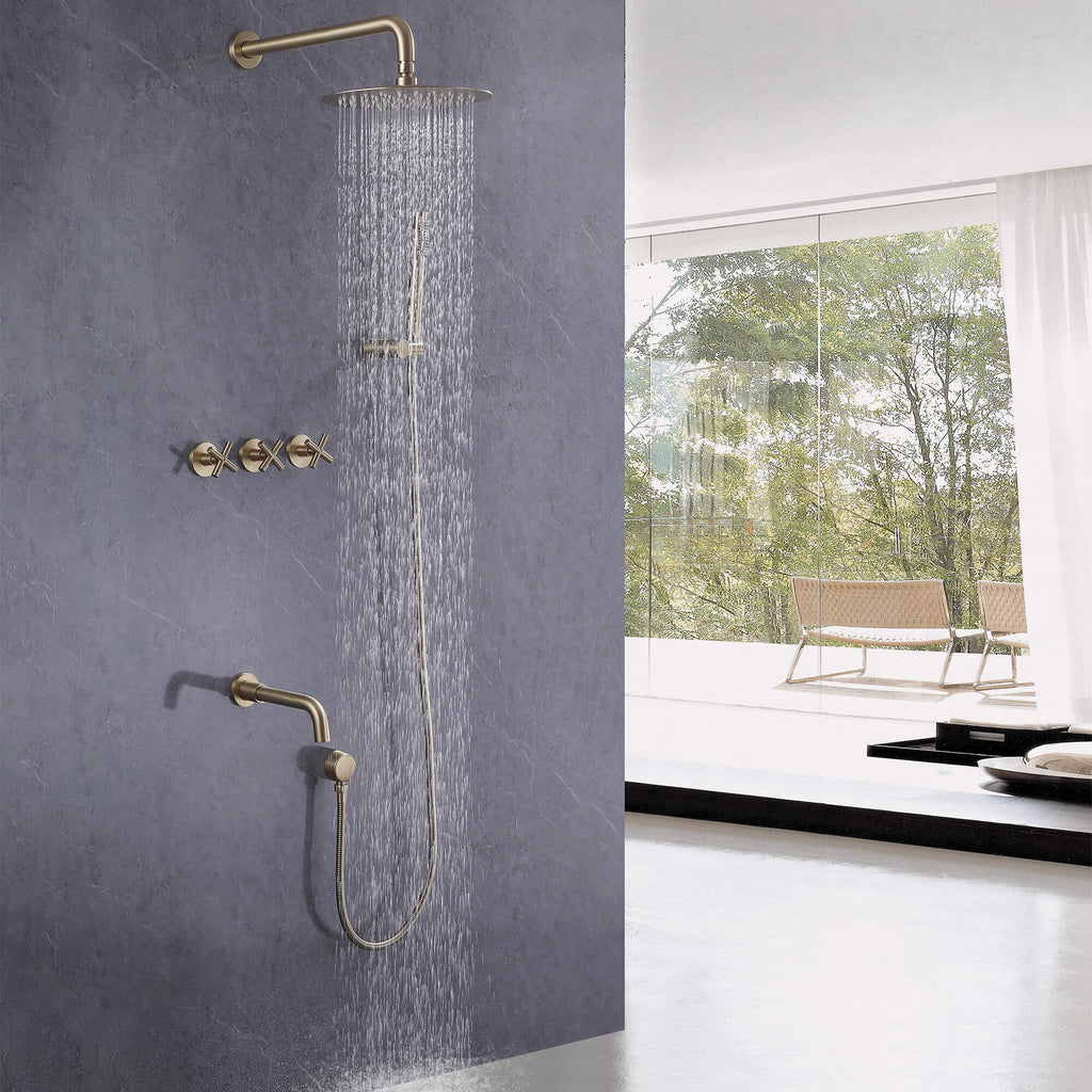Wall-Mounted Rain Shower and Tub Spout Combo Set